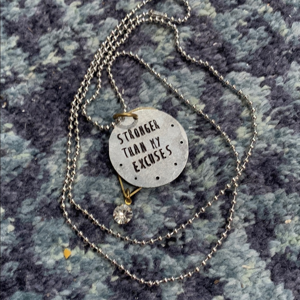 Encouraging 28” stainless steel dog chain w saying and crystal pendants